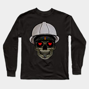 Hard Hat Heart Eyes Skull Long Sleeve T-Shirt